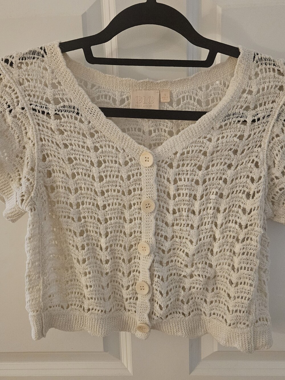 GLG Cream Knit Cropped Crochet Top
